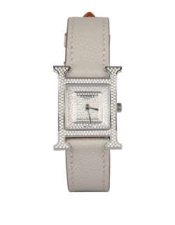 Hermes Heure H 30MM, Diamonds/Stainless Steel, Gris Perle,3654371, B/C,3*